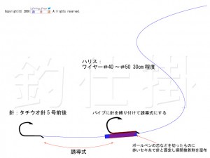 タチウオ釣りの誘導式孫針の拡大図